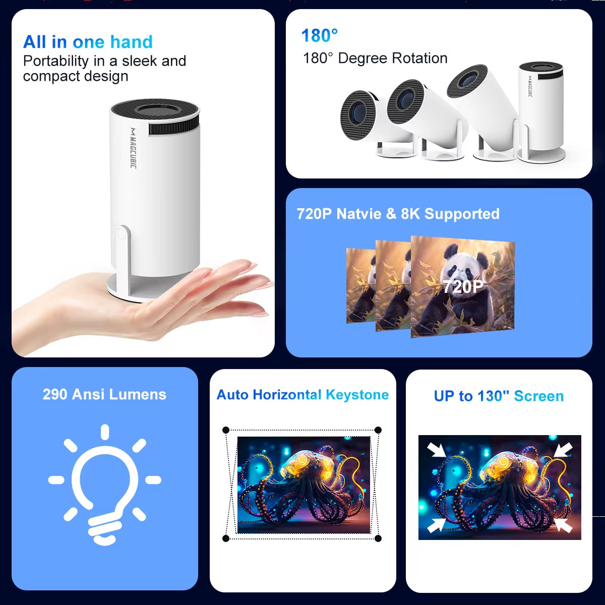 Elevate Your Entertainment with the HY300 PRO 8K Android Projector - Dual WiFi 6, 290 ANSI Lumens, and Stunning 1280x720 Resolution for Home and Outdoor Cinema
